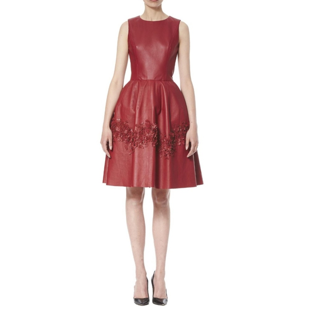 SOLD $6,000 CAROLINA HERRERA Leather Fit Flare Dress